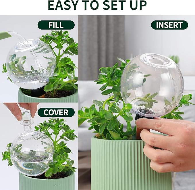 Soilagua 19 oz Extra Large Plant Self Watering Globes Top Fill, Plastic Water Bulbs, Slow Release Terracotta Self Watering Planter Insert, Plant Watering Devices System, Water Spikes Stakes, 4 Pack