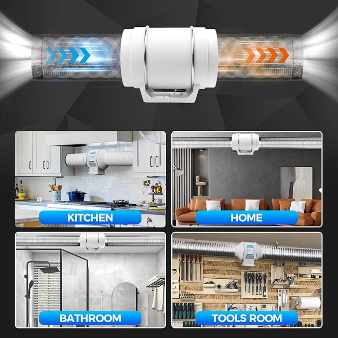Voltset 8 Inch Duct Fan, Inline Ventilation Exhaust Fan with Remote Control, 740 CFM Duct Intake High Efficiency Air Fan for Vent Bathroom, Kitchen, Grow Tent, Hydroponics, 3D Printer