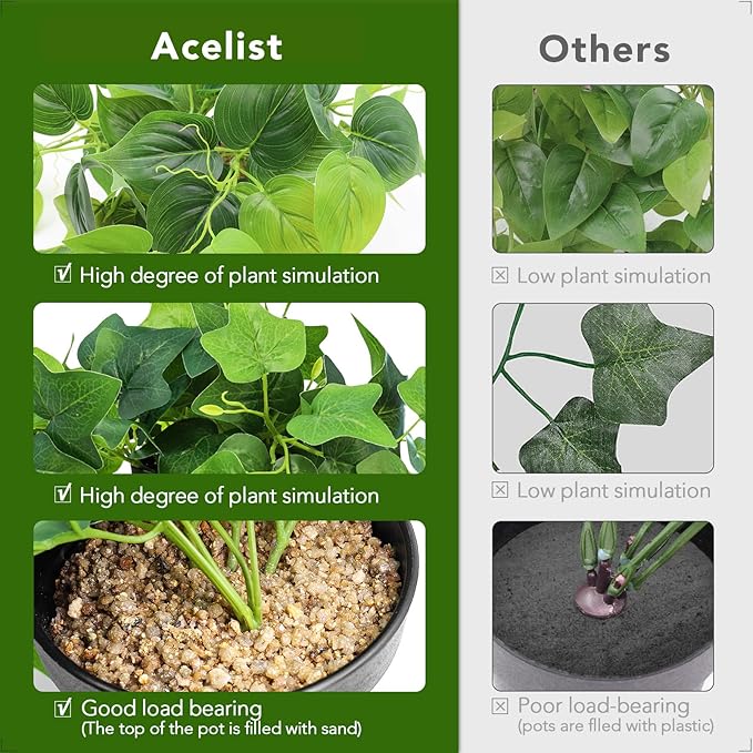 AceList 2 Pack Faux Plants Indoor, Realistic Fake Ivy Fake Plants Potted Plants Artificial Decor, Artificial Plants for Home Decor
