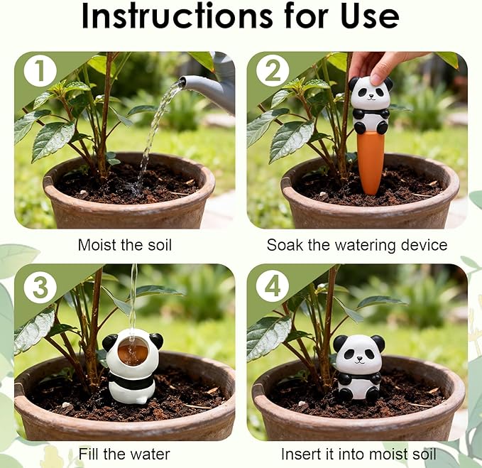MCleanPin 4 Pack Plant Watering Spikes and Globes Handmade Terracotta Self-Watering Planter Insert Automatic Plant Waterer Devices for Indoor Outdoor Plants (Animal Paradise)