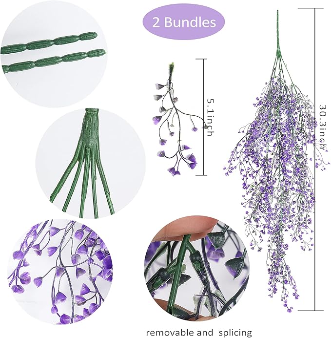 RECUTMS Vine Plant Fake 4 Pcs Ferns Plants Large Faux Artificial Hanging Plants Wall Plants Fake Ivy Room Decor Home Garden Wedding Party Indoor Outdoor Decorations(Purple 4P)