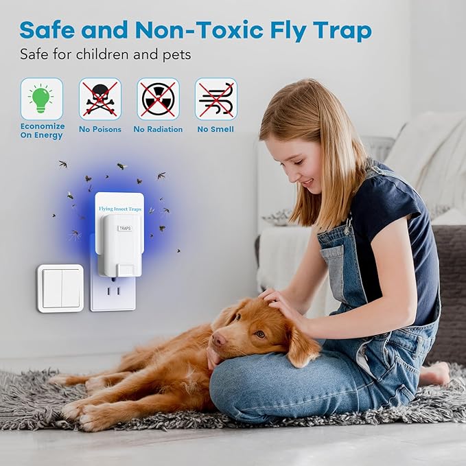 Fly Trap lndoor, 2 Pack Plug-in Insect Trap with 6 Refills, Fruit Fly Trap for Indoors, Gnat Killer for Flies, Mosquitoes, Moths & Other Flying Bugs (2 Device+6 Refill)