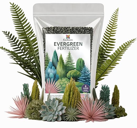 Gardenera Evergreen Fertilizer – All-Purpose Granular Plant Food for Outdoor Trees and Shrubs, Azaleas, Magnolias, Pines & Arborvitae – Slow-Release Formula (8 OZ)