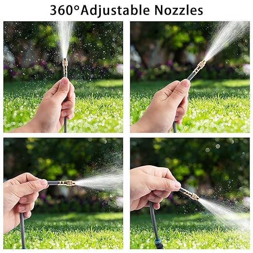 49FT 1/4" Quick-Connect Drip Irrigation System Kit, Automatic Garden Watering System with 15 Pcs Adjustable Spray Nozzles for Garden, Greenhouse, Yard, Lawn