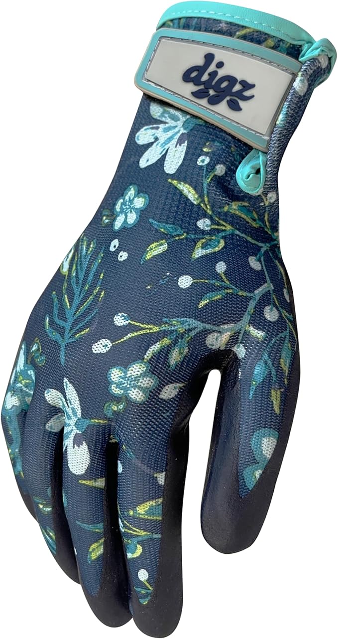 Digz Medium Comfort Grip Garden Gloves, Knit Shell, Latex Free, Navy