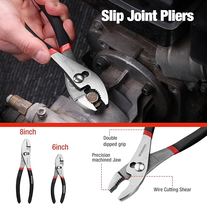 WORKPRO 7-piece Pliers Set with Groove Joint, Long Nose, Slip Joint, Linesman, and Diagonal Pliers for DIY & Home Use, Black
