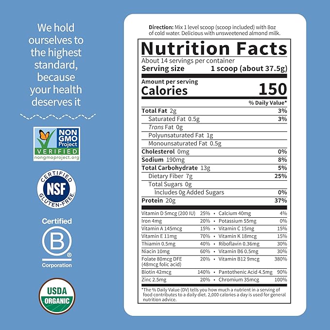 Garden of Life Meal Replacement Shakes, Raw Organic, Vanilla Protein Powder with Plant Based Pea Protein, Sprouts, Greens, Probiotics, Dairy Free 14 Servings