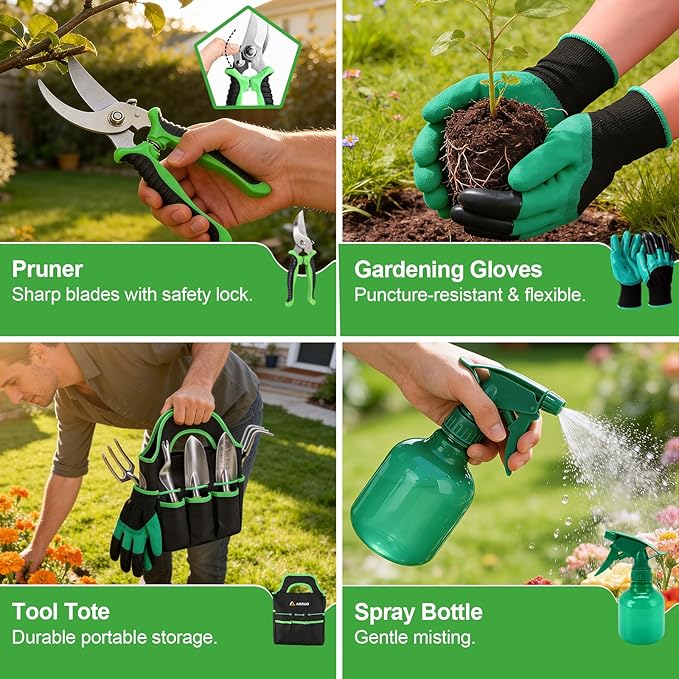 Garden Tools Set - Rust-Proof Aluminum Gardening Tools Set with Organizer Handbag, Durable Garden Tool Set - Gardening Gifts for Women and Men
