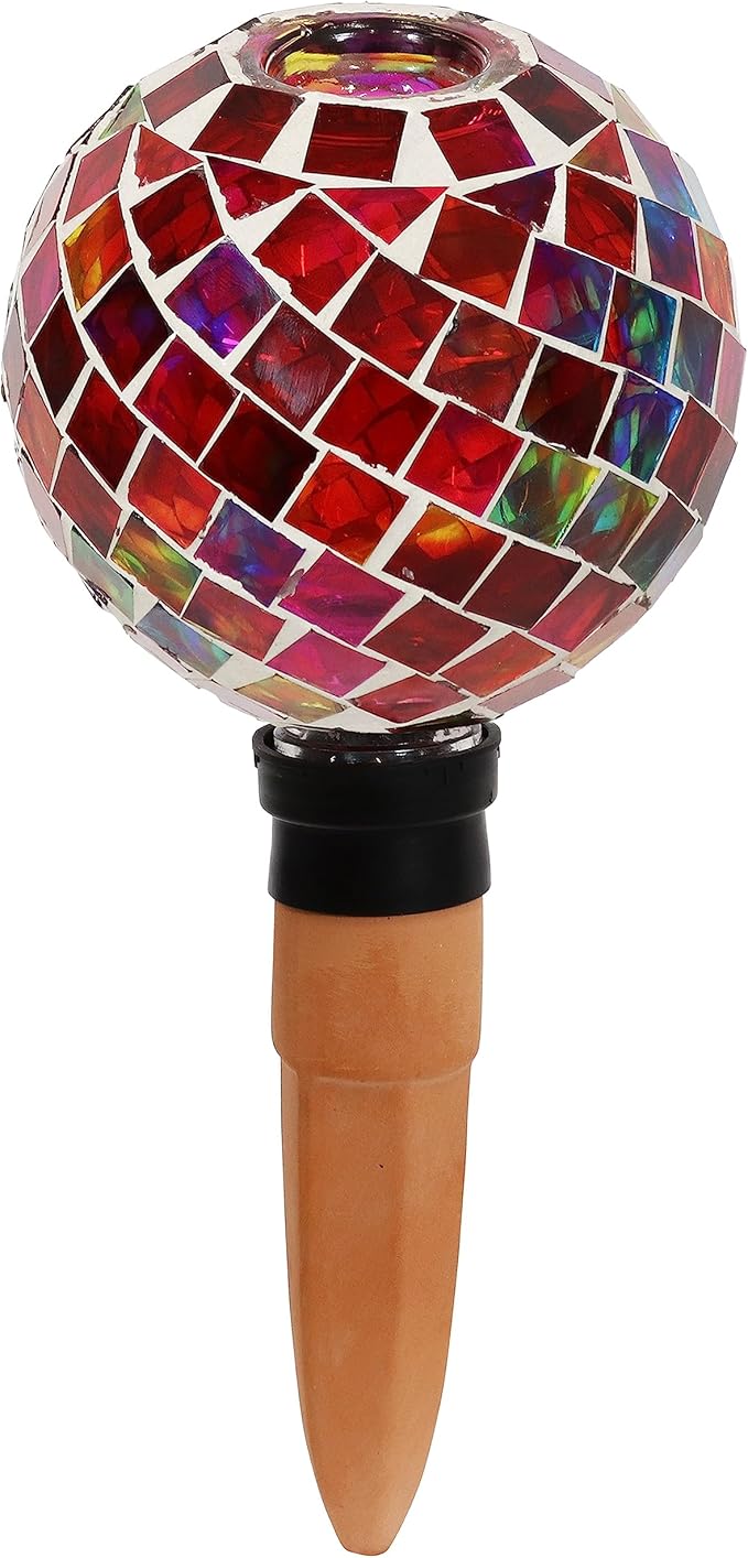 Sunnydaze Mosaic Glass Plant Watering Globe with Clay Spike - Decorative Self-Watering Planter Insert - Water Dripper for Plants - 9.5" - Magenta Medley -24-Pack