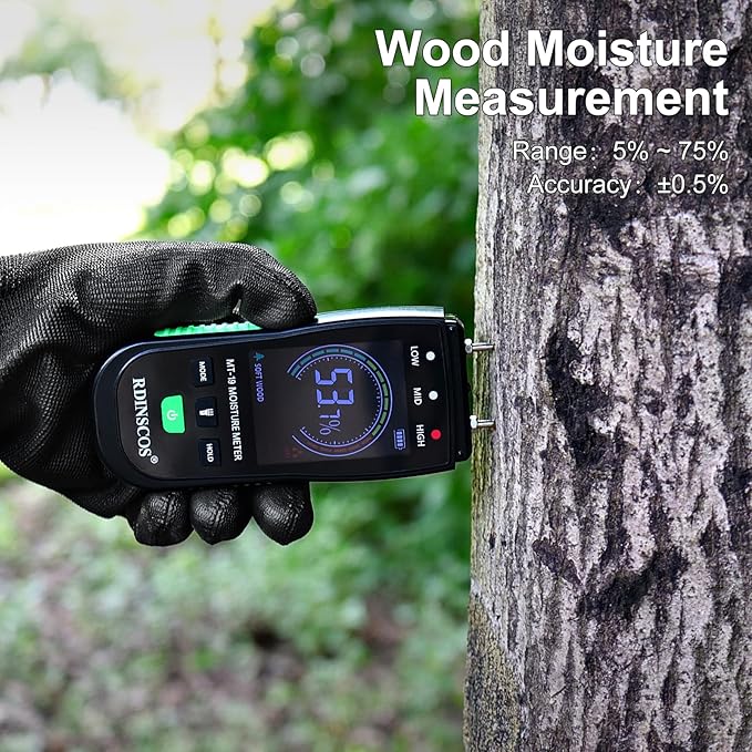 RDINSCOS Digital Moisture Meter – Wood Moisture Meter for Firewood, Drywall & Lumber | Pin-Type Moisture Detector for Woodworking, Home Inspection & Water Damage