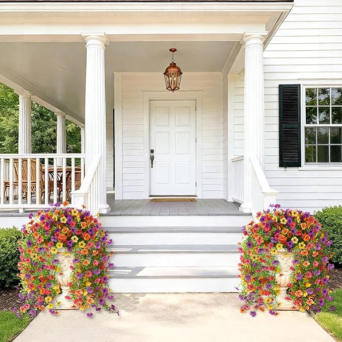 Hommyea Fake Artificial Hanging Flowers for Outdoors, 2 Pcs Fake Hanging Plant Spring Summer Decor, UV Resistant No Fade Faux Silk Daisy Flower for Front Door Porch Planter Patio Yard Garden