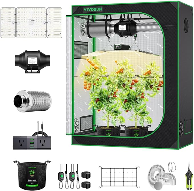 VIVOSUN Grow Tent Kit 2x4 Complete System, WiFi-Controlled Grow System with Full Spectrum LED Grow Light, Automatic Ventilation, GrowHub Outlet A22 with Temperature and Humidity Sensor