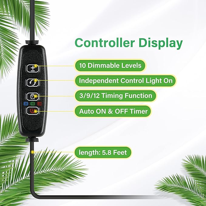 iPower 20W LED Plant Grow Light Strips Full Spectrum for Indoor Plants with Auto ON/Off 3/9/12H Timer, 2 Tubes, Yellow