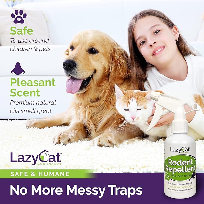 Peppermint Oil Spray for Rodents Plus Cinnamon Oil - MAX Power Mouse Repellent for Home RV Campers Boats Car Engines – Repel Mice and Rats from House Non-Staining 2X Strength (2 Pack) by Lazy Cat