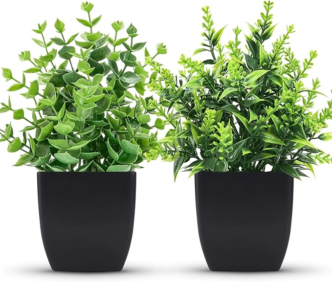 2 Pack Small Fake Plants Black Bathroom Accessories for Home Bedroom Bathroom Kitchen Decor