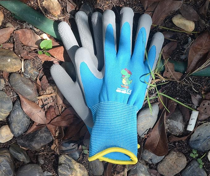 KDK Ages 3-5 Kids Gardening Gloves,Yard Work Gloves for Toddlers, Youth, Girls, Boys, Childrens, Soft Safety Rubber Glove (6 Pairs Green, Blue&Pink, XXXS Age 3-5)