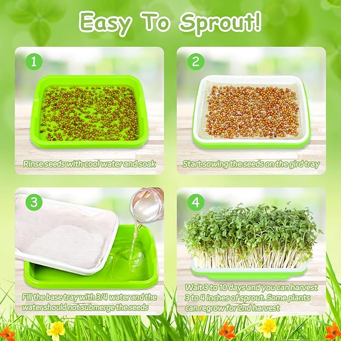 Legigo 16 Pack Green Seed Sprouter Trays- Soil-Free Cultivation Germination Tray, BPA Free Nursery Tray with Planting Paper for Indoors or Outdoors Sprouting Seeds, Grow Grass, Beans and More