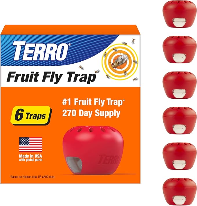Terro Fruit Fly Traps for Indoors (6 Pack) + 270 Days of Lure Supply