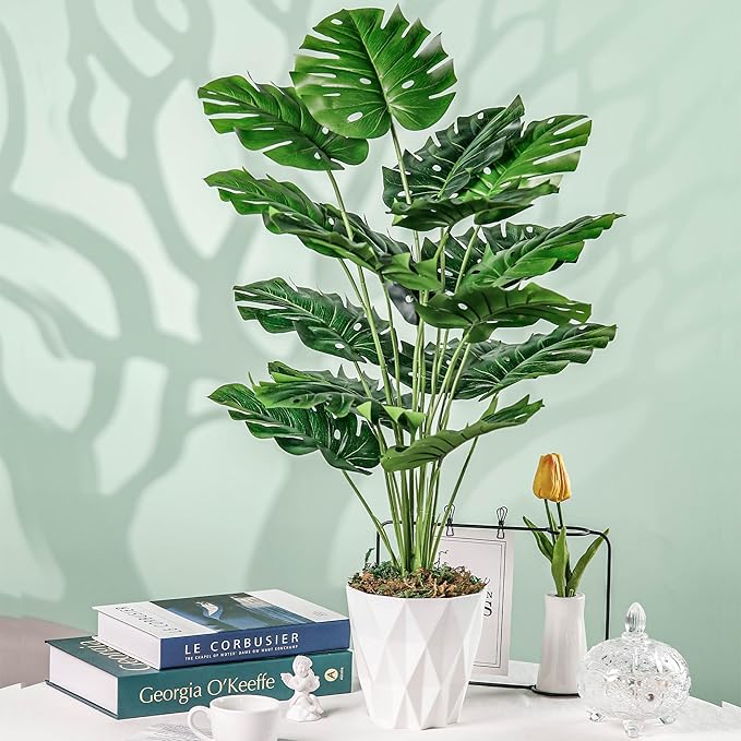 Der Rose 28" Tall Fake Plants Large Artificial Monstera Faux Potted Plants Indoor with White Pot for Home Office Living Room Decor