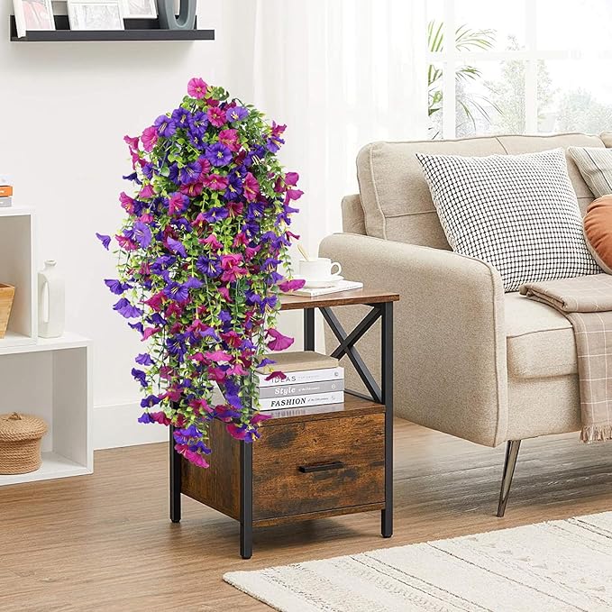 Fake Hanging Plants, Faux Hanging Plant Artificial Greenery for Living Room Bedroom Boho Wall Shelf Indoor Outdoor Decor (4-Pack, Purple Pink Morning Glory)