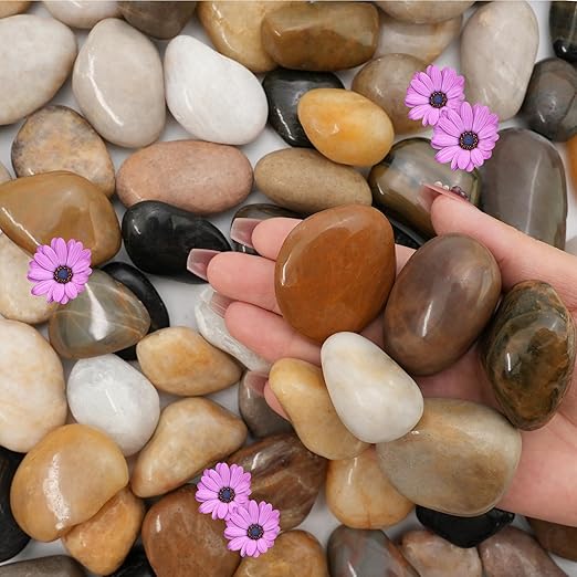 NUPICK 45lb Mix River Rocks for Outdoor Landscaping, 1-2 Inch Pebbles for Indoor Plants, Natural Polished Aquarium Gravel, Decorative Rocks for Succulent, Garden, Vases Fillers, Bird Baths
