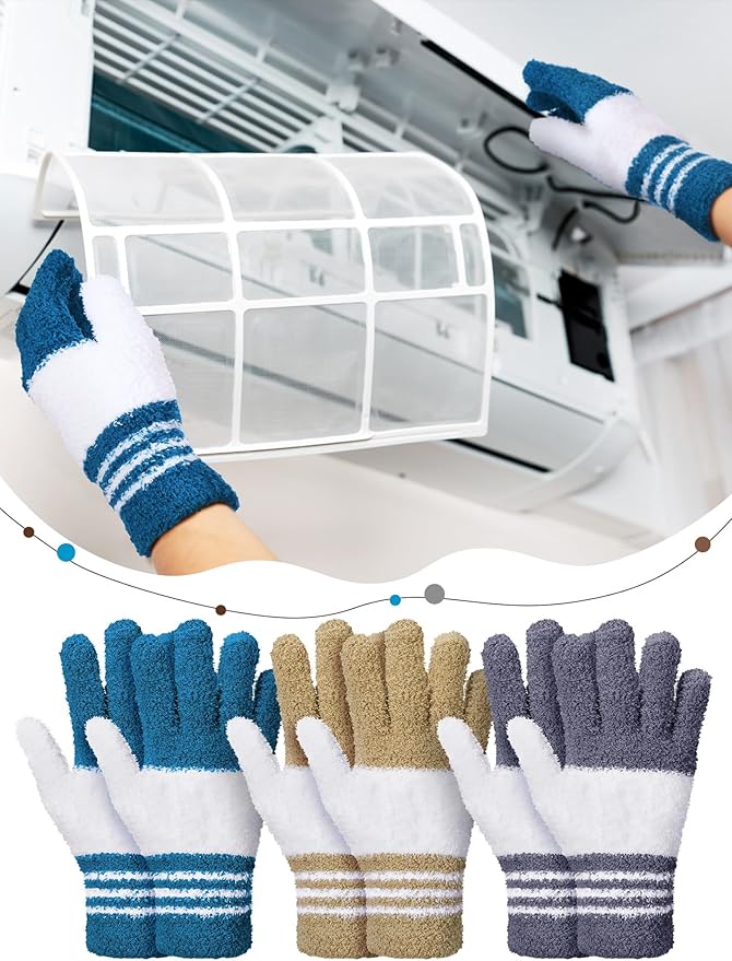Patelai 3 Pairs Microfiber Plant Dusting Gloves Leaf Cleaning Gloves for Indoor Plants, Blinds, Furniture, House (Dark Blue,Gray,Khaki,White,Large)