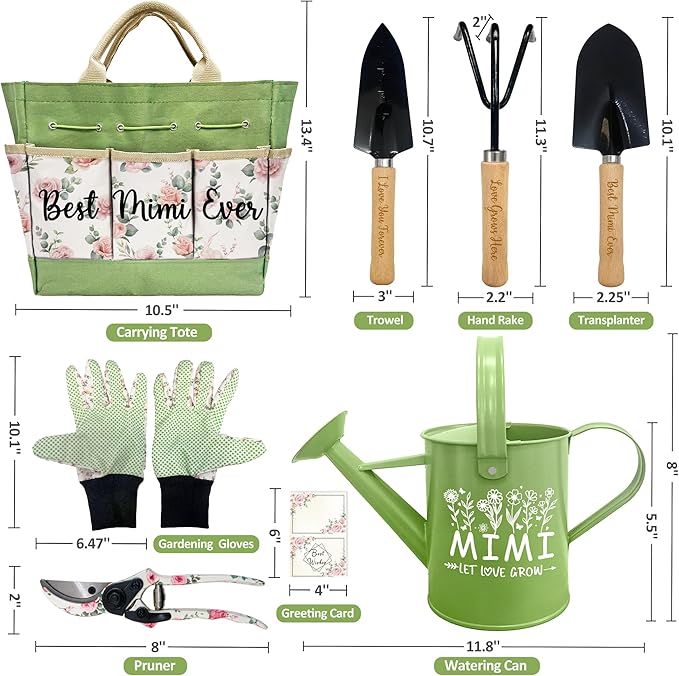 Gifts for Mimi, Mothers Day Mimi Garden Kit Gifts for Grandma Floral Gardening Tools and Durable Garden Tools Organizer Tote, Ideal Gardening Gift for Women on Birthday Plant Lover Present