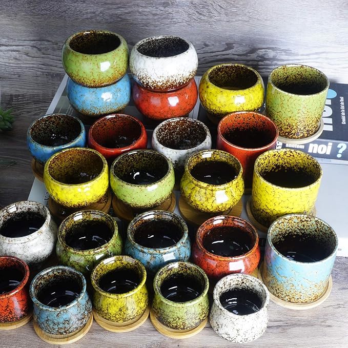 ARTKETTY Succulent Pots - 4.2 Inch Ceramic Succulent Planters Pots with Drainage Small Flower Pots for Indoor Plants Cactus Bonsai Plants Container Set of 4