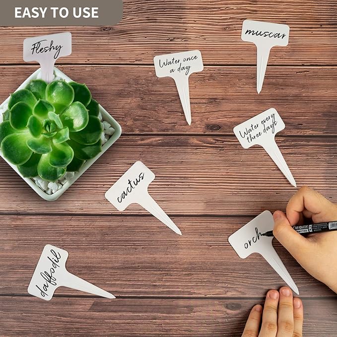 100PCS Plant Labels, 2.36x3.93IN T-Type PVC Garden Tags, Waterproof Plant Sign, Durable Garden Labels, Nursery Garden Marker, Plant Name Tags for Seed Potted Herb Flower Vegetable (White)