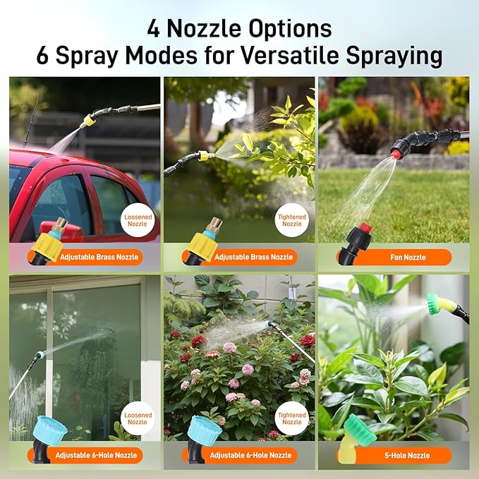 GOCHIFIX Electric Garden Sprayer 2.1 Gallon, 4 Mist Nozzles, Telescopic Wand, Adjustable Shoulder Strap, USB Rechargeable Waterproof Handle, Automatic Plant Mister for Lawn Garden