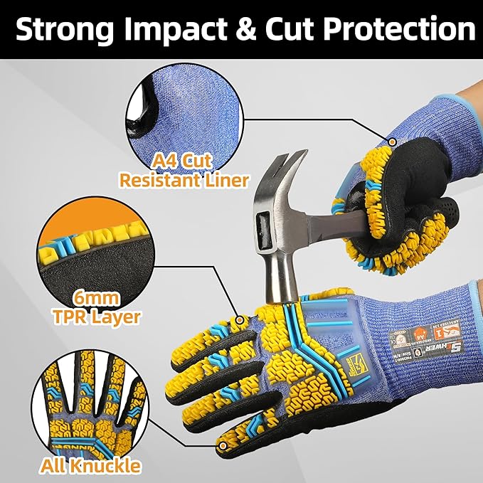 Schwer PRO-SKIN Impact Gloves with ANSI A4 Cut Reistant Protection, Flexible and Comfortable Work Gloves with Grip，Touchscreen, Used for Oil and Gas E&P，Mechanic, Construction, M, PM3900-T