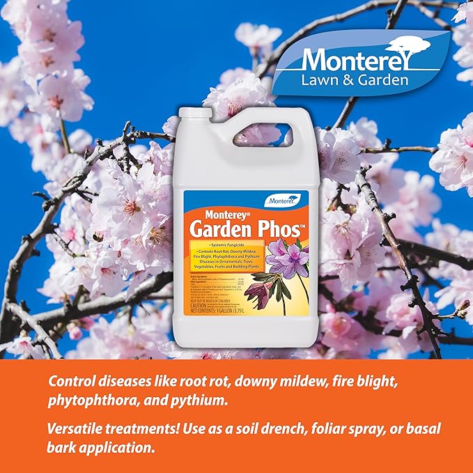 Monterey Garden Phos Bundled with Measuring Spoon - Fungicide for Root Rot, Downy Mildew, Fire Blight, Sudden Oak Death, Phytopthora & Pythium, 1 Gallon