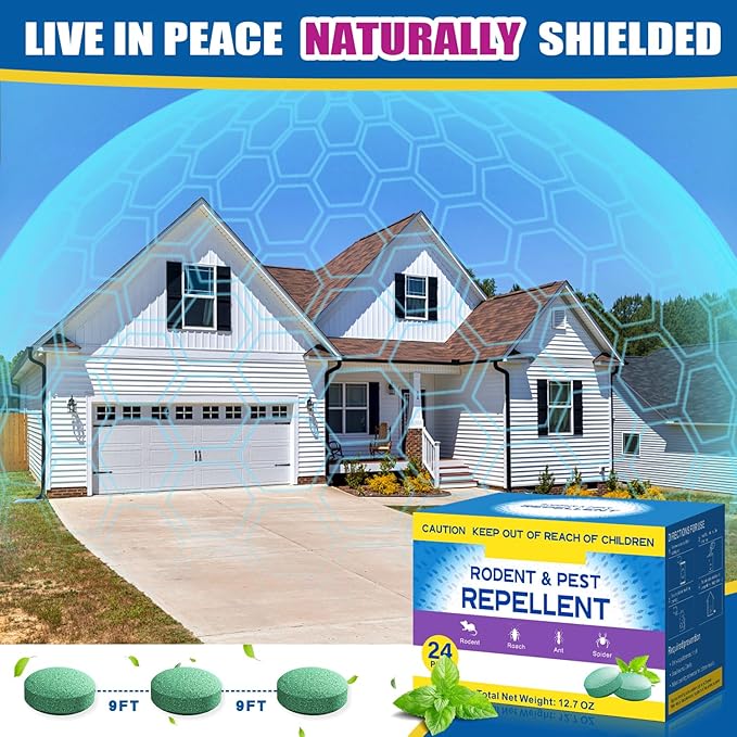 Rodent Mouse Repellent Indoor Outdoor - Peppermint Oil to Repel Mice Mole and Rats, Bug Insect Spider Repellent Pouches, Pest Control Natural Deterrent Safe for Pets & Family 24 Packs