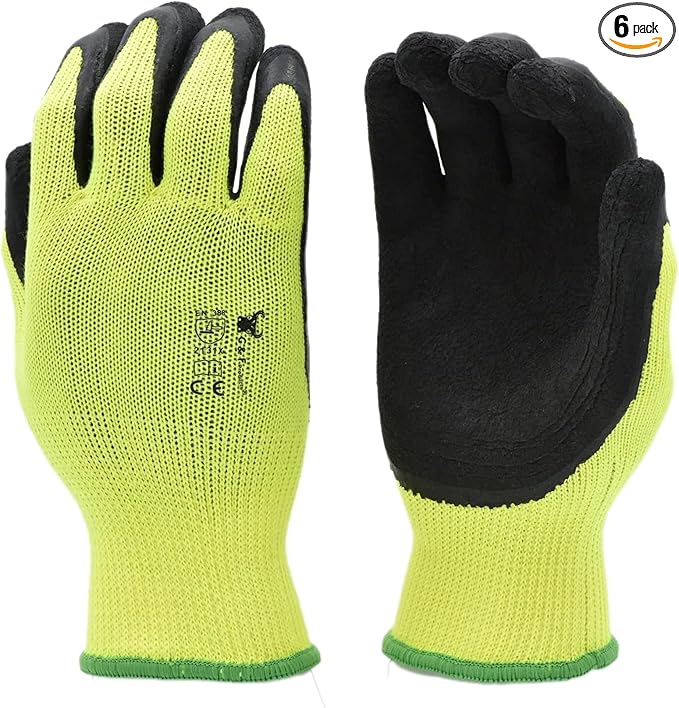 G & F 1516 6 Pairs Pack Premium High Visibility Low emissions Green Work and gardening Gloves for Men and Women, X-Large, Green