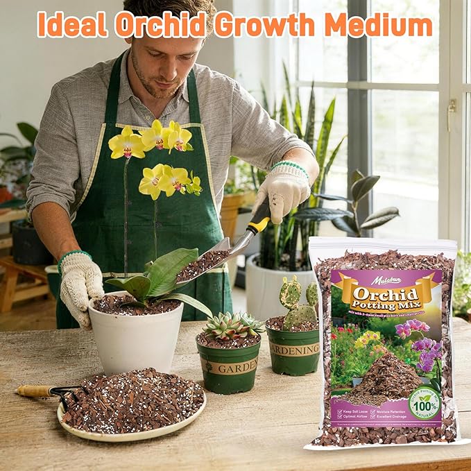 3QT Orchid Bark Potting Mix, Natural Orchid Potting Mix for Repotting, Blended with Small Pine Bark and Perlite to Provide Ideal Ventilation and Good Drainage for Orchids and Other Potted Plants