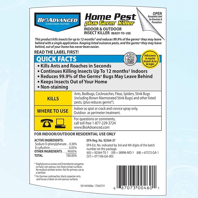 BioAdvanced Home Pest Germ Killer Indoor & Outdoor Insect Killer, Ready-to-Use, 24 oz