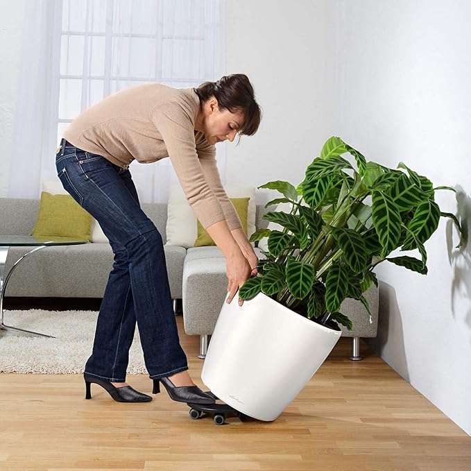 Lechuza Classico LS 43 Black High Gloss, Self-Watering Round Planter, D16.9 H15.7 in