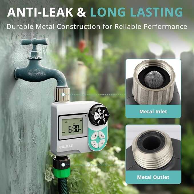 QUOBAS Sprinkler Timer, Weekly Programmable Water Hose Timer for Garden Hose Faucet with Waterproof HD Screen, Rain Delay/Manual/Automatic Irrigation Watering System for Garden, Lawn, Yard