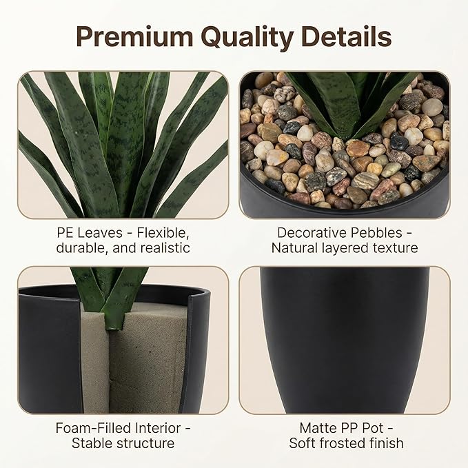 Small Artificial Snake Plant Fake Snake Plant 10inch Sansevieria Faux Plants Small Faux Potted Plants with Fixed Pebbles Matte Pot for ShelvesIndoor Desk Bathroom Decor