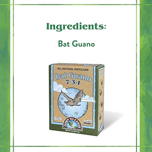 Down To Earth All Natural Fertilizers Organic Bat Guano - High Nitrogen Plant Food for Vegetative Growth 7-3-1, 2 lb