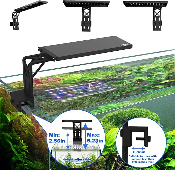 SEAOURA Clip On Aquarium Light for Plants-24/7 Cycle Fish Tank Light with Timer, Full Spectrum+7 Colors Mode, Auto On/Off, Adjustable Brightness and Height, 20W (12inch for 12-20 inch Tank)