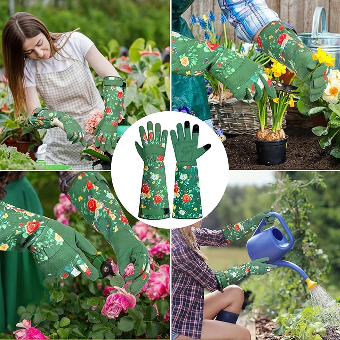 DLY Gardening Gloves, Garden Gloves for Women, long gardening gloves for Garden Work and Yard,Durable and Comfortable(Small, Green