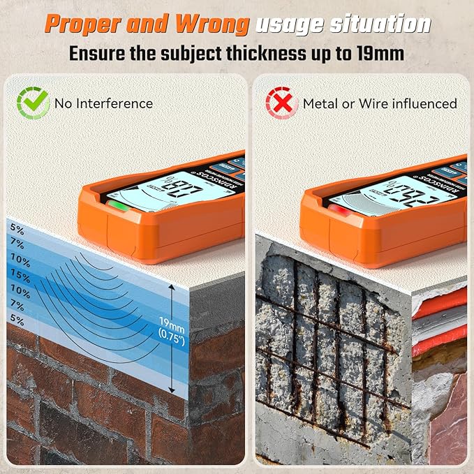 Pinless Moisture Meter for Walls and Wood,Non-Destructive Moisture Detector for Drywall, Concrete & Flooring, Rechargeable Digital Moisture Tester