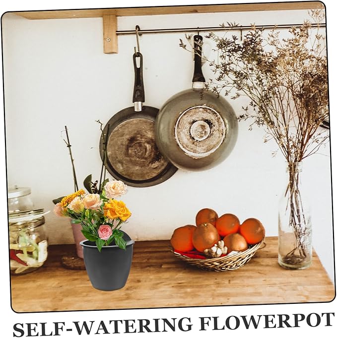 Levemolo Self-Watering Flower Planter Plastic Pot with Water Conduction Rope for Home and Office for Green Plants and Flowers Easy Care Decorative Container