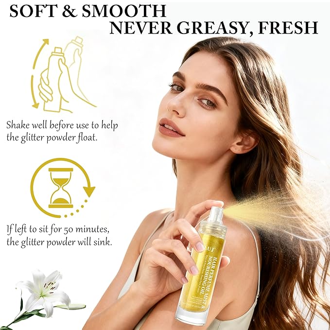 SLUJ Hair Perfume for Women - Hair Mist with Argan Oil & Gold Shimmer, Lightweight Hair Oil Spray for Dry Hair, Heat Protection Spray for Hair, Long Lasting Hair Scent