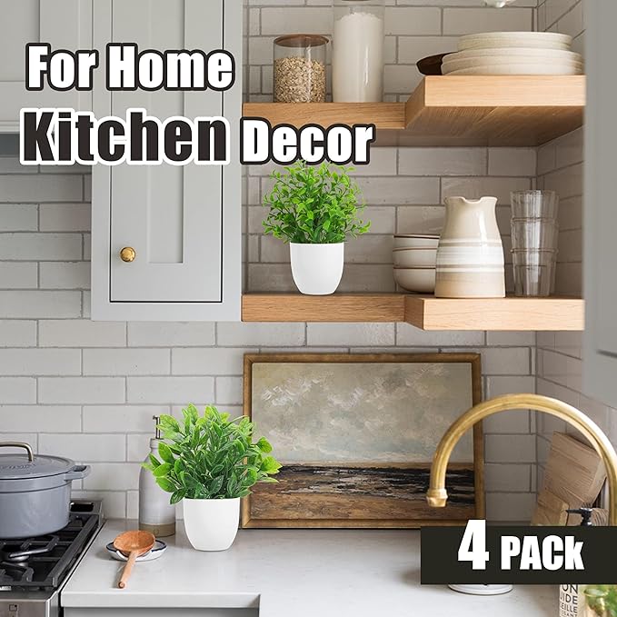 Miracliy 4 Pack Mini Fake Plants Artificial Eucalyptus Faux Plants for Home Office Farmhouse Bathroom Desk Shelf Decor Indoor