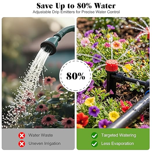 Drip Irrigation Kit for Garden, Automatic Watering System with Quick Connect Fittings, Adjustable Spray Nozzles, Water Saving Irrigation System for Yard, Greenhouse, Lawn & Potted Plants (60FT)