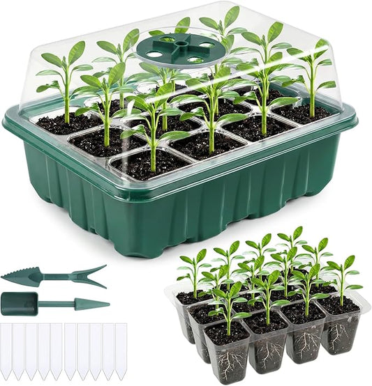 ondware 10-Pack Seed Starter Trays with Humidity Domes, 120 Cells, Seed Starter Kit for Indoor Greenhouse, Seedling Starter Tray for Seeds Growing Starting