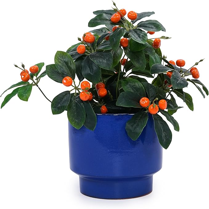 3-Piece Ceramic Flowerpot Set Modern Glossy Planters Elevated Base Drainage Hole Airflow Promoting Round Pots Succulents Flowers Patio Windowsill Frost Heat Weather Resistant (Antique Blue Green)