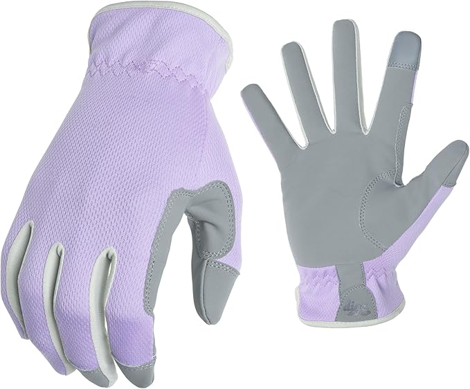 Digz Women's Large Planter Garden Gloves, Lightweight Mesh and Synthetic Leather, Touchscreen, Purple